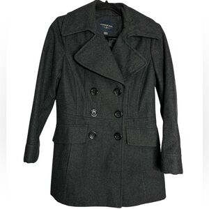 London Fog Double Breasted Wool Blend Dark Gray Pea Coat, size XS